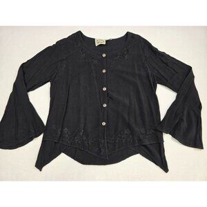 Vintage 24 Karat Black Button-Front Top Free Size Whimsigoth Fairy Grunge
